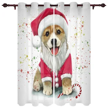 

Corgi Christmas Hat Christmas Window Curtains Home Decor Curtains for Living Room Christmas Curtains Bedroom Kitchen Items