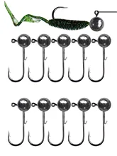 10Pcs Jig Head Fishing Hook Round Ball Jig Head Hook Weedless Long Shank Secondary Hooks for Soft Worm Fishing Accessories