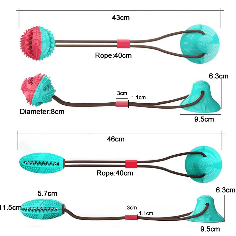 Многофункциональный собака молярная Укус игрушка с присоской для чистки зубов Еда утечки Жевательная; маленькие и большие размеры собак игрушка, мячик на веревочке