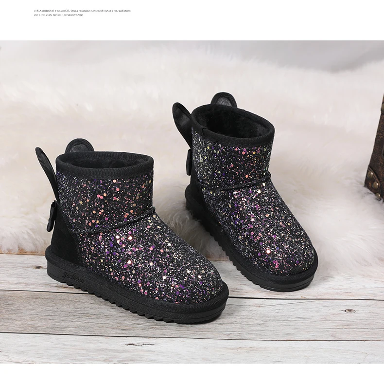 Winter Kids Fur Fashion Snow Boots Thick Child Genuine Leather Boots Warm Plush Soft Girls Boots Winter Ski Shoes for Baby