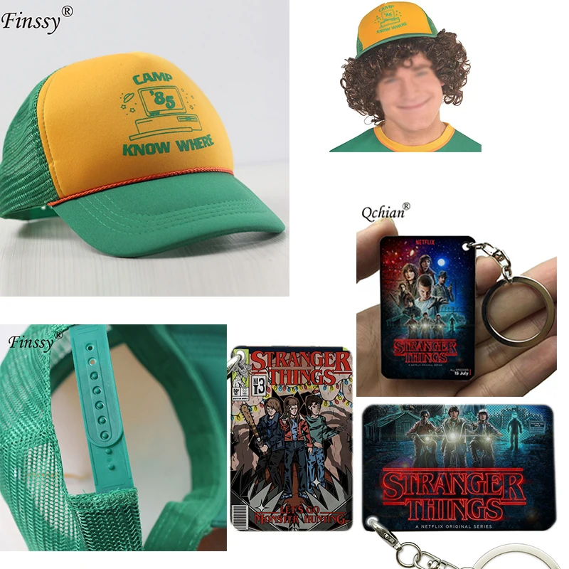 

Stranger Things Hat Dustin Cosplay Baseball Hats Camp Know Where Stranger Things Cosplay Keychain Costume Props Adjustable Caps