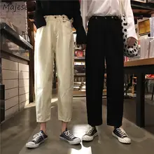 Джинсы женские унисекс с высокой талией и пуговицами уличная одежда BF пары повседневные свободные 2XL прямые Универсальные женские брюки Ulzzang Kpop Новинка