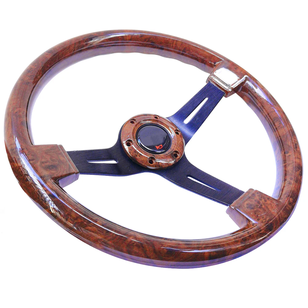 14'' 350mm Racing Car Steering Wheel Wood Brown Color Dimple Abs