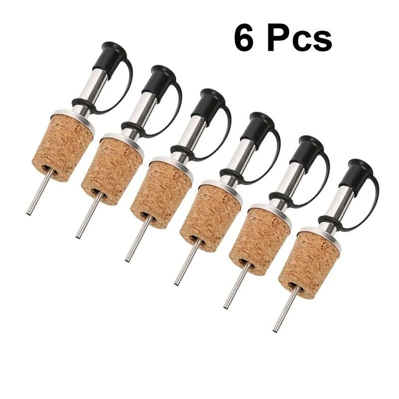 Stainless Steel Wine Pourer Cork Design Bottle Dust Cover Olive Oil Alcohol Bottle Pour Spout Cover 6Pcs