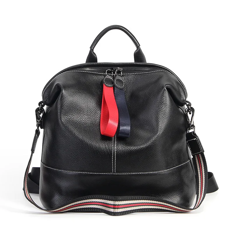 

Leather Backpack Women's 2019 New Style WOMEN'S Leather Bags Europe And America Contrast Color Backpack Full-grain Leather Large