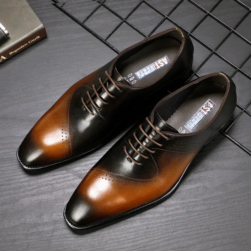 

2019 Autumn And Winter New Style Bullock MEN'S SHOES High-End Formal Wear Shoes Genuine Leather Colored Leather Business Leather
