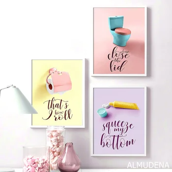 

Color Toothpaste Paper Towel Toilet Quotes Nordic Posters And Prints Wall Art Canvas Painting Wall Pictures For Bath Room Decor