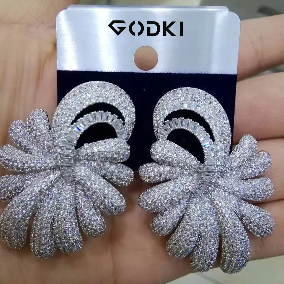 GODKI, 40 мм, знаменитые роскошные популярные серьги-гвоздики, полный Ealobe, для женщин, аксессуары, полный кубический циркон, серьги, pendientes mujer moda