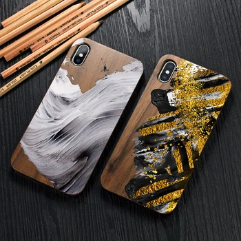 

graffiti real wood nature and colored drawing phone case for Iphone 6 S 7 8 plus X S R MAX retro wooden phone shell