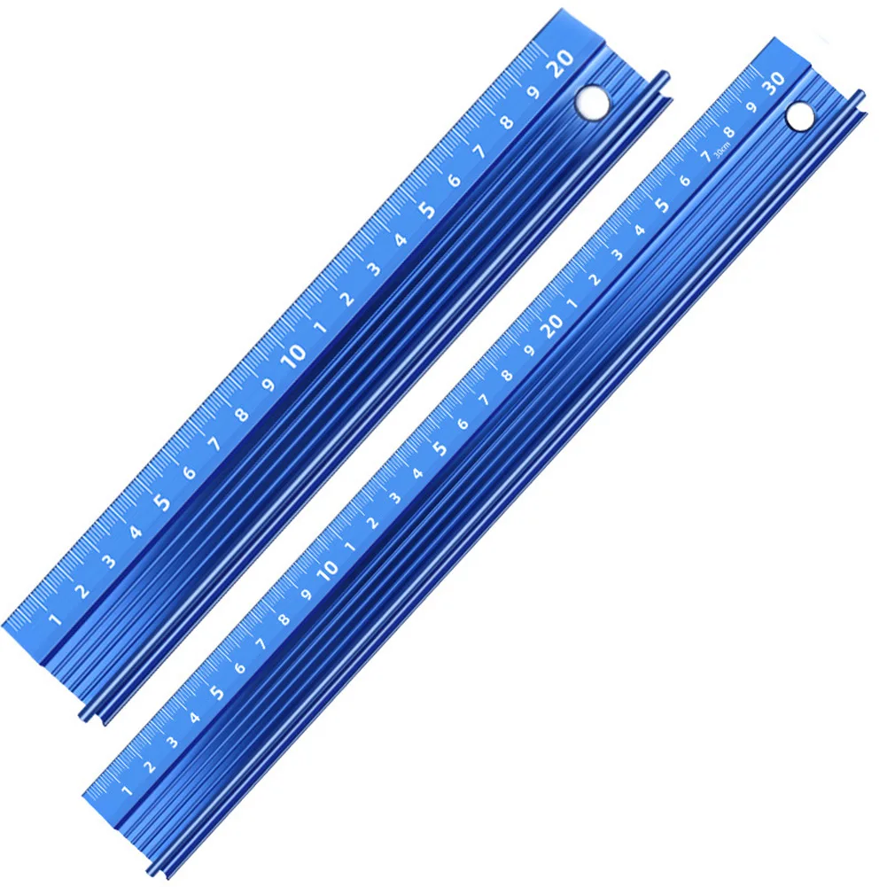 Metal Craft Safety Ruler L-Type Cutting Ruler Meal Alloy Anti-slip Straight  Ruler with Hanging Hole Drafting Tool Blue