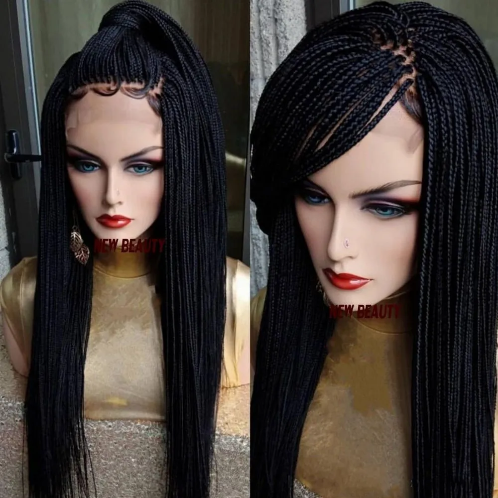Long Braided Box Braids Lace Front Wig Black Color Afrian Women Style Mirco With Baby Hair 13X4 Frontal | Шиньоны и парики