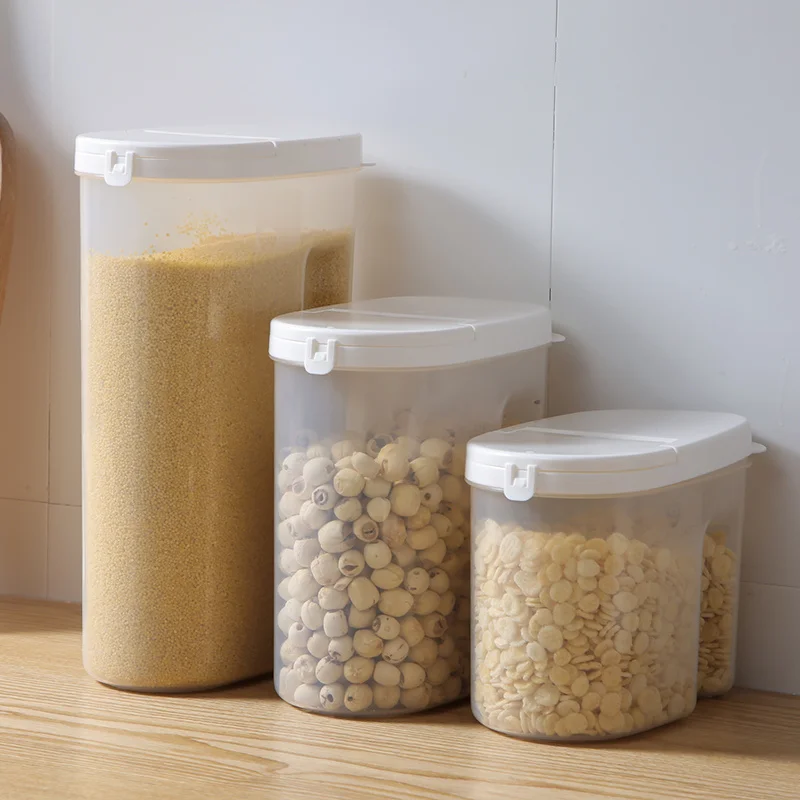 

Plastic Food Kitchen Container Sealed Crisper Grains Tank Storage Kitchen 2 Lids Sorting Rice Storage Box Container WF831335