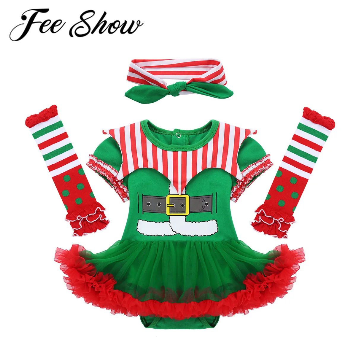 Infant Baby Girls Christmas Elk Costume Romper Dress+Hair Hoop Set Xmas Dress Up 