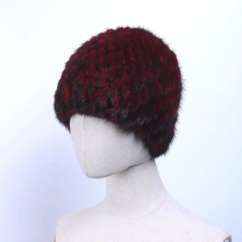 wine red YC Fur шапки из натурального меха норки женские вязаные шапки из натурального меха норки шапки для женщин эластичные шапки из натурального меха женские шапки - Цвет: wine red