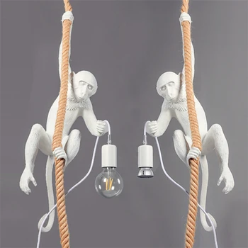 

Nordic Resin Monkey Lamp Led Pendant Lights Lighting Living Room Restaurant Bedroom Luminaire Kitchen Hanging Lights Home Decor
