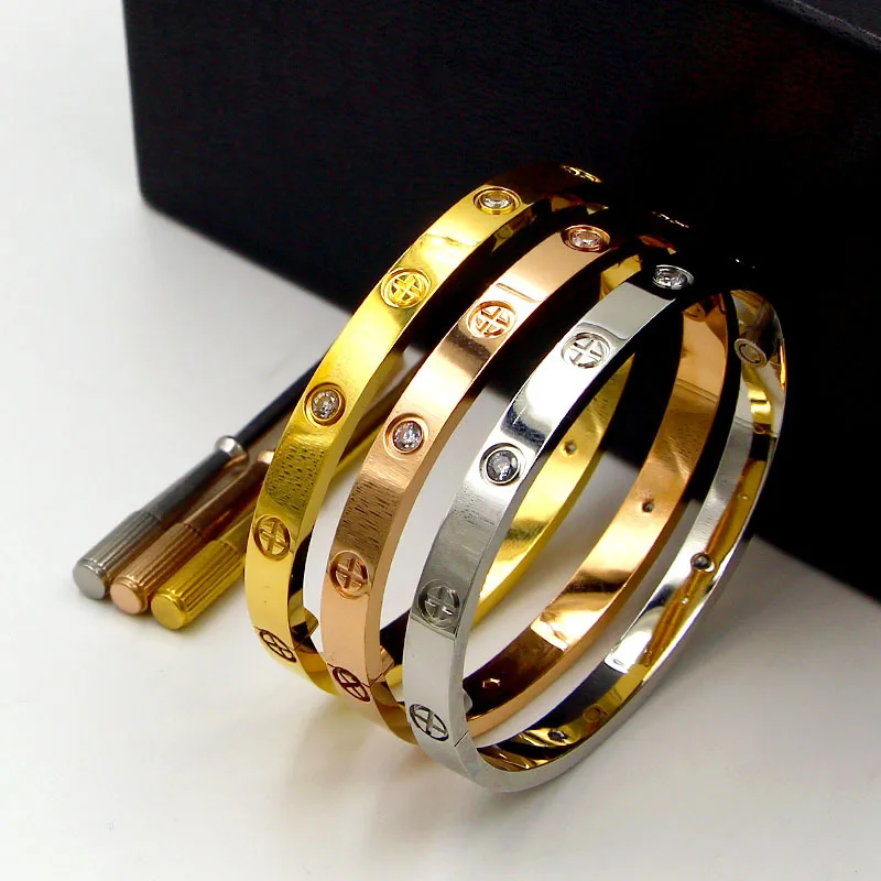 Роскошный титановый классический дизайн браслеты с крестом Регулируемый с отверткой влюбленные браслет розовое золото любовь Винт браслет