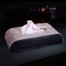 Хрустальные стразы, бумажная коробка для хранения, роскошная кожаная автомобильная коробка для салфеток, автомобильные аксессуары для женщин и девочек
