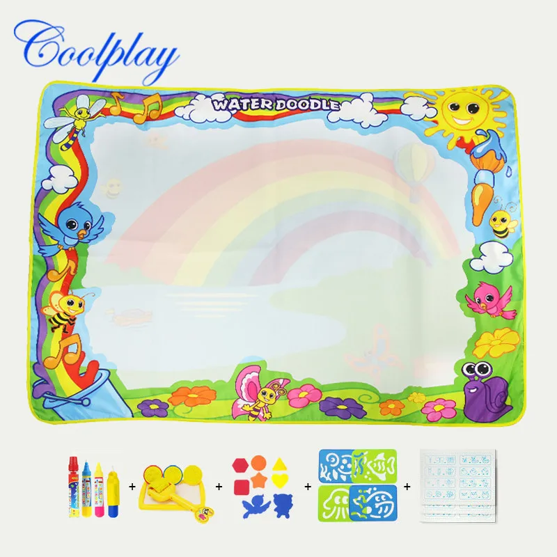 

120*90 Cm Children Magic Water Canvas Water Environmentally Friendly Paint Doing Homework Blanket Toy Rainbow-with Accessories B