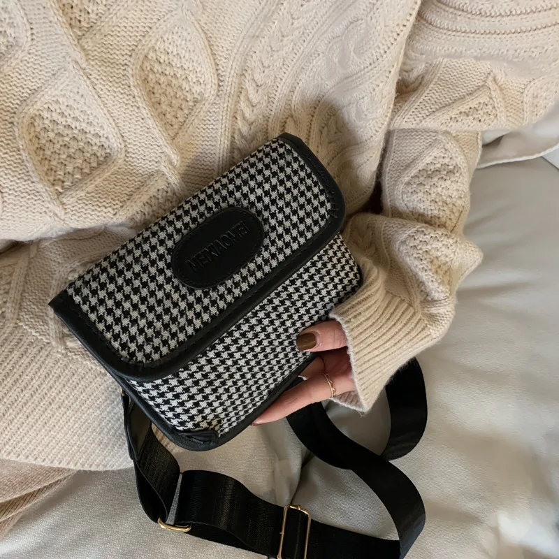 

New Arrival Bag Women's 2020 New Style Korean-style Western Style Woolen Cloth Broadband Square Sling Bag Autumn And Winter Vers