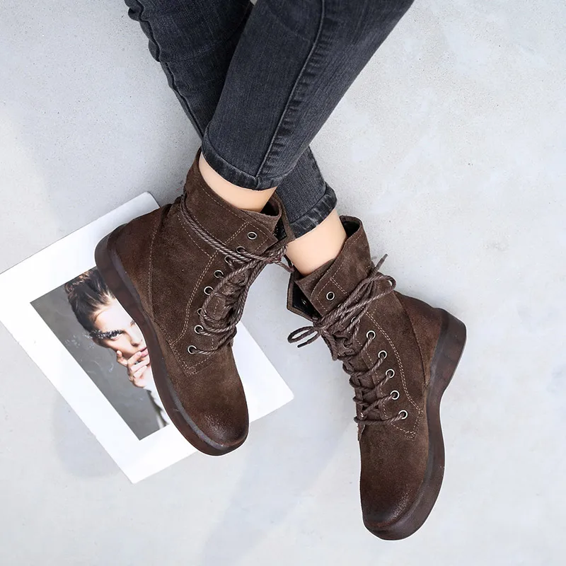 Женские зимние ботинки Черные ботильоны из натуральной кожи на плоской подошве