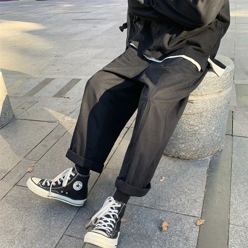 Wide Leg Pants Men Japanese Style Cargo Handsome Youth Chic Straight Oversize All-match Casual Trousers Man Ulzzang Streetwear