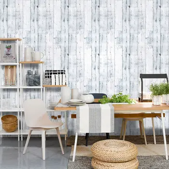 

Peel and Stick Wood Wallpaper Light Grey Distressed Wood Plank Removable Nordic Style Self-Adhesive PVC Wallpaper 45cmx600cm