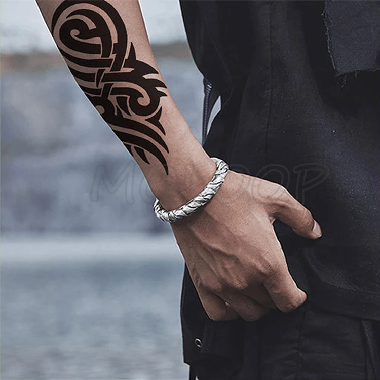 Tattoo Sticker black totem waterproof Temporary hand arm leg back Tatoo Stickers Flash Fake Tattoos for girl Woman man | Красота и