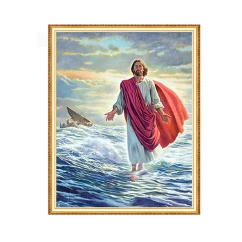 

MEIAN Diamond Painting Embroidery Cross-Stitch Religion Jesus and Sea Mosaic Full Round/Square Drill Rhinestones Home Decor