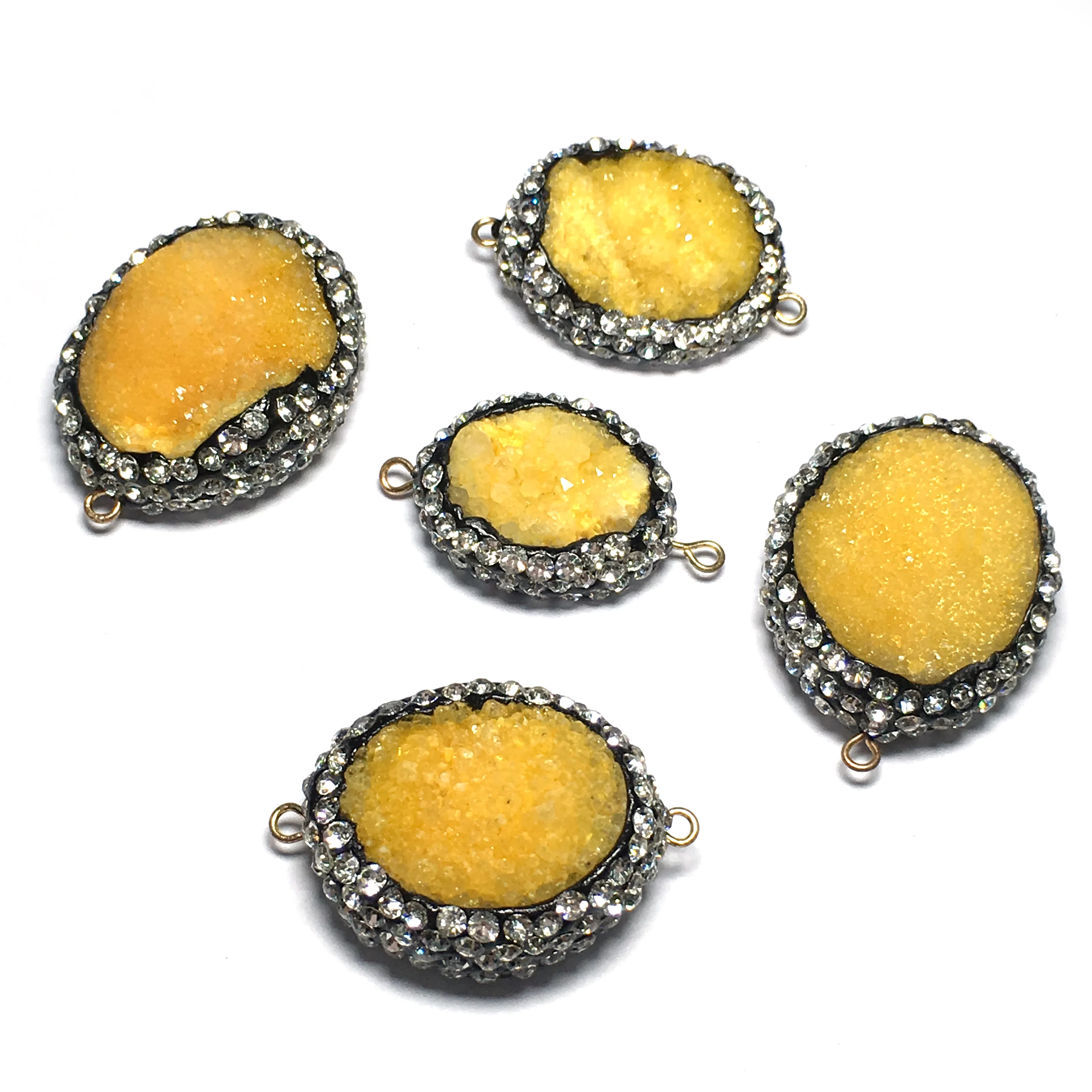 

Natural Stone Pendants Round With crystal Double hole connector charm for Jewelry Making DIY Necklace Bracelet Accessories
