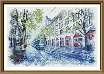 

HOT Cross Stitch Set town Cross-stitch Kit Embroidery Needlework Craft Packages Cotton Fabric Floss Designs Embroidery