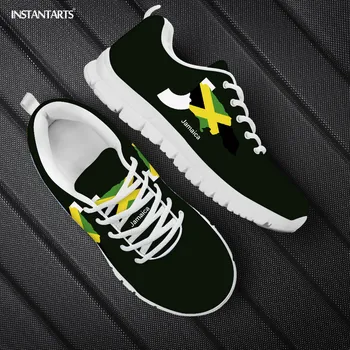 

INSTANTARTS Jamaica Flag Print Flats Shoes for Women Spring Lace Up Breathable Mesh Student Girls Sneakers Casual Footwear Mujer