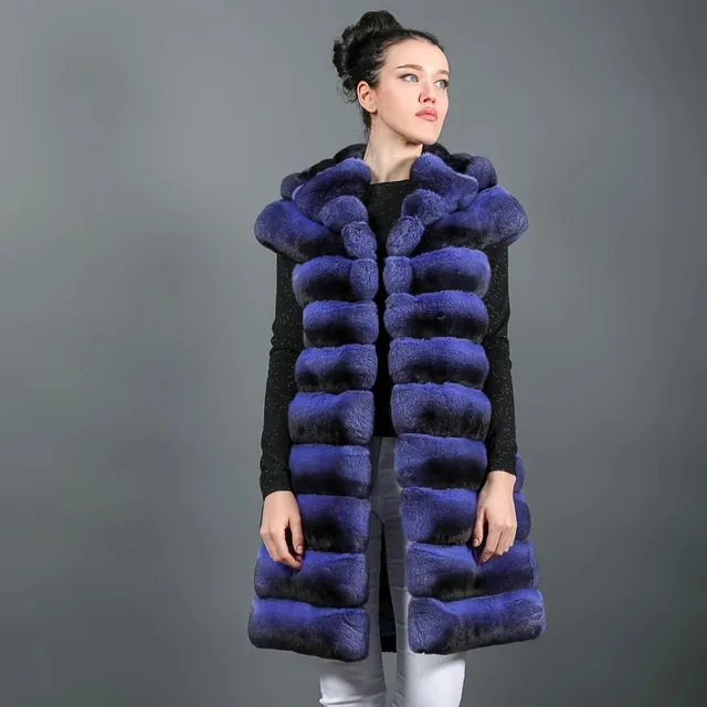 Зимнее модное пальто из натурального меха кролика рекс с капюшоном
