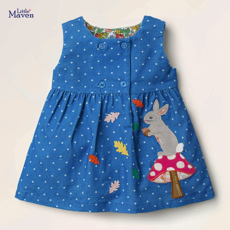 Little maven 2022 Baby Girls Summer Dress Lovely Rabbit Blue Sleeveless Clothes Cotton Comfort for Kids 2 to 7 years | Детская одежда и
