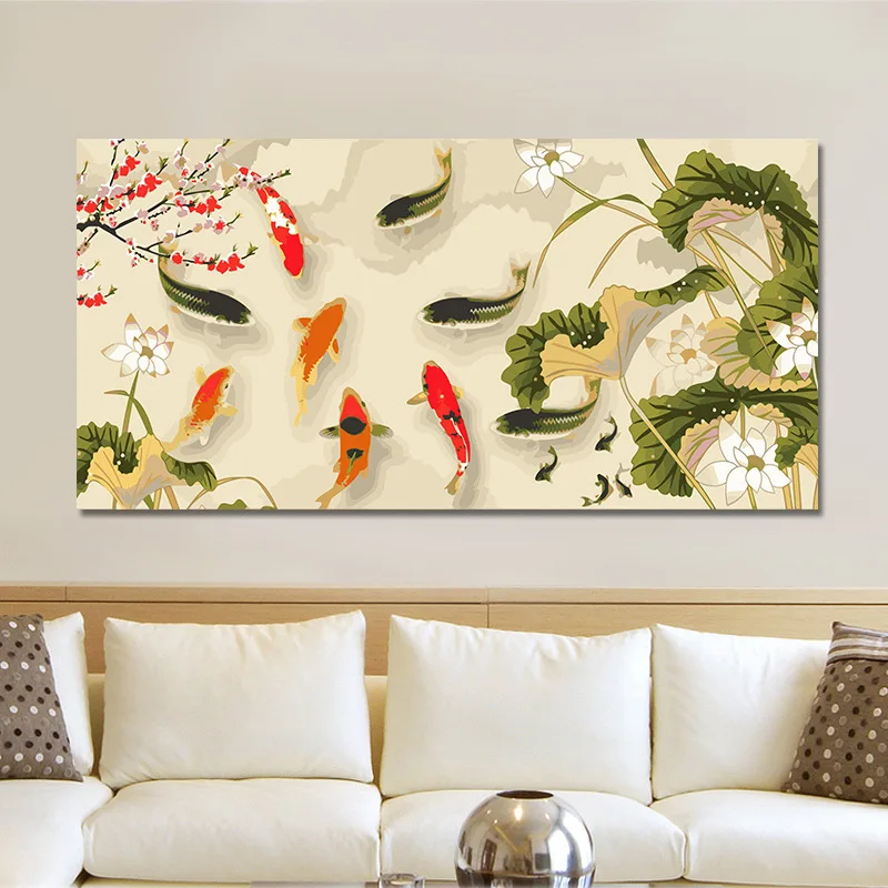 

DIY Digital Oil Painting Living Room Koi Scenery Hand-Painted Digital Coloring Painting Decorative Painting Sharply Every Year M