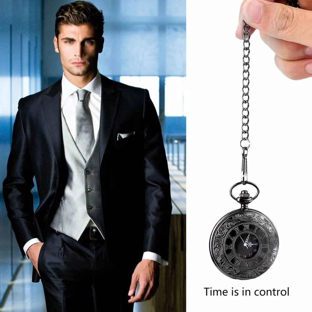

Vintage Unisex Pocket Watch Roman Pattern Fashion Steampunk Retro Quartz Hollow Pointer with Roman Numerals Display relogio