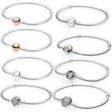 925 пробы Серебряный классический браслет золотой прозрачный CZ Шарм Бусины Подходит для женщин DIY браслет ювелирные изделия с фабрики