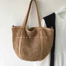 

Casual Straw Woven Women Shoulder Bag Large Capacity Wicker Handbags Women's Bag Bohemian Beach Tote Bags for Women Shopper 2021