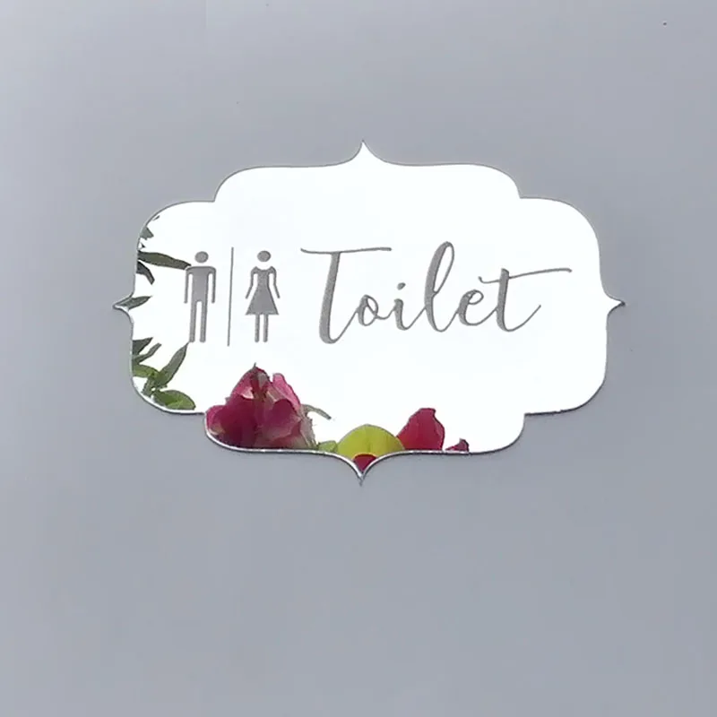 Laser Cut Hollow Mirror Stickers Toilet Sign Mirror Wall Sticker for Home Hotel Washroom Door Sign Sticker