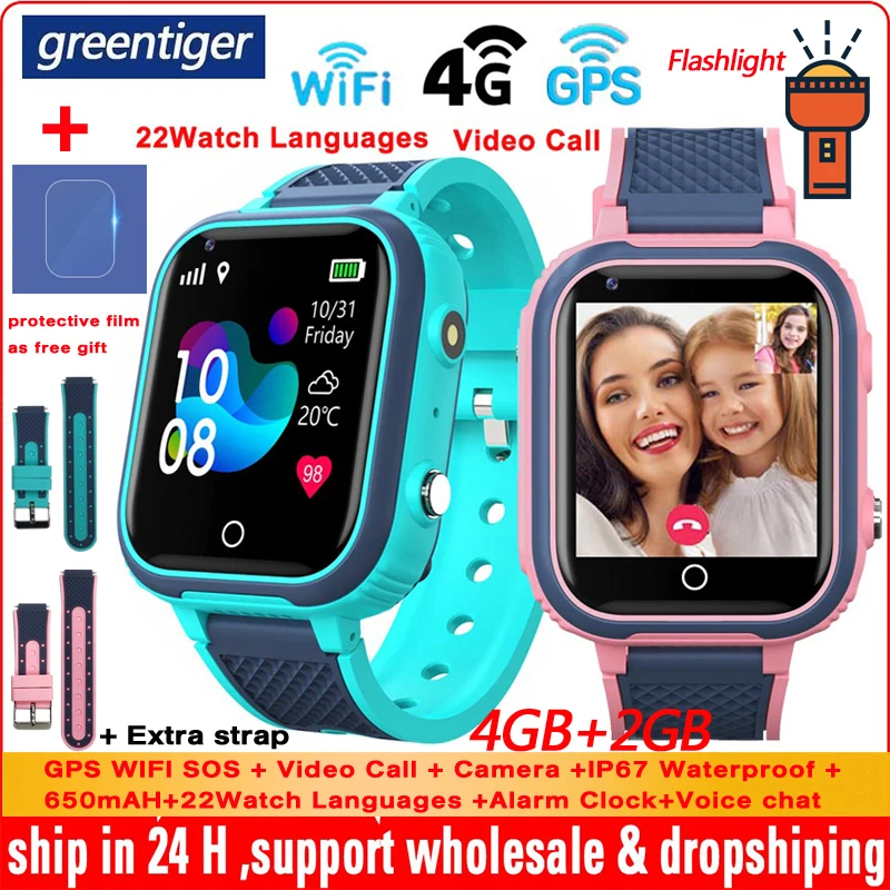 어린이 스마트 워치 GPS 추적기, 와이파이 SOS 영상 통화 모니터, IP67 방수 카메라, 어린이 스마트워치, , LT21, 4G