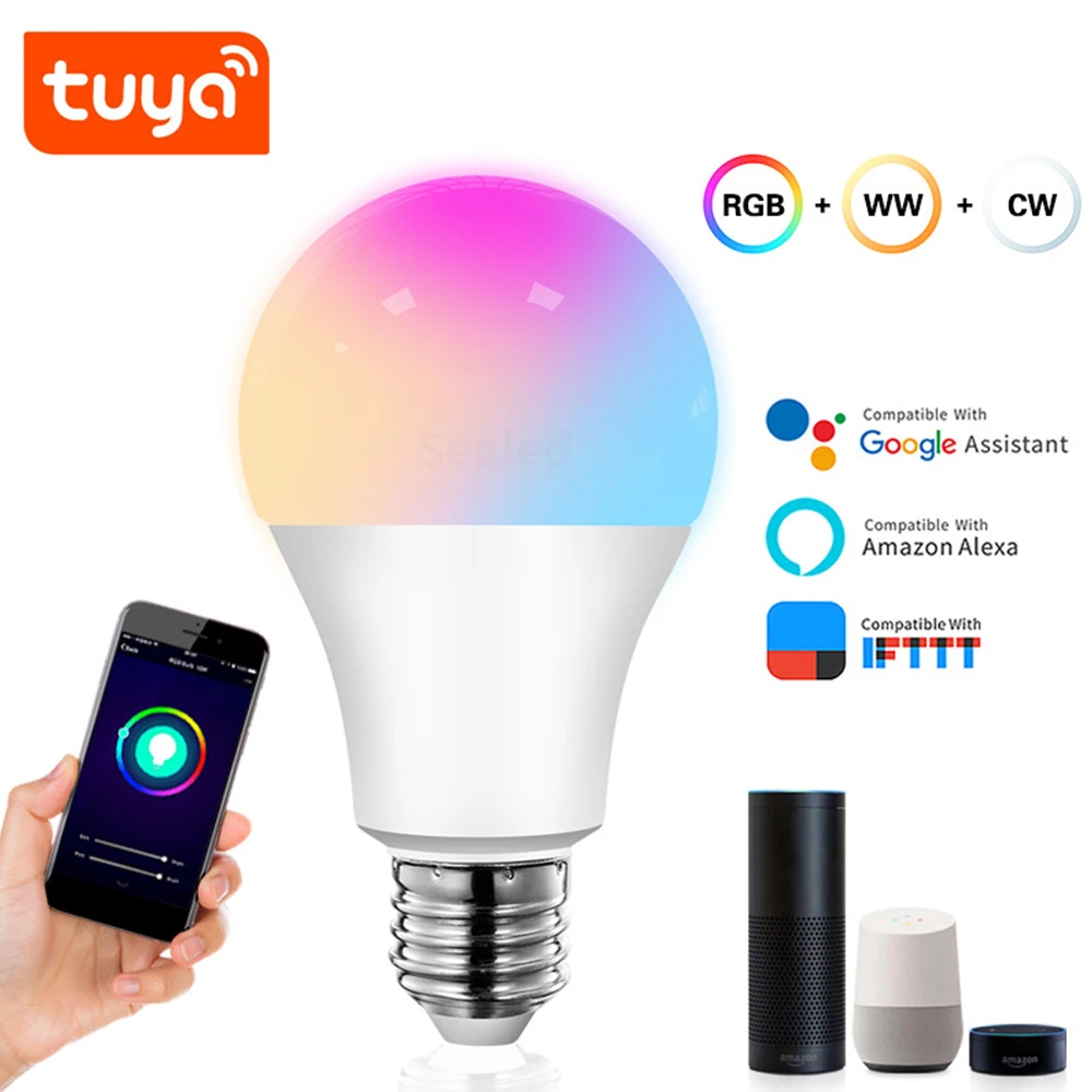 

AC100-265V Smart Wifi Bulb E27 Voice Control RGBW+ Cold and Warm White Light Dimming Smart Bulb Lamp 10W