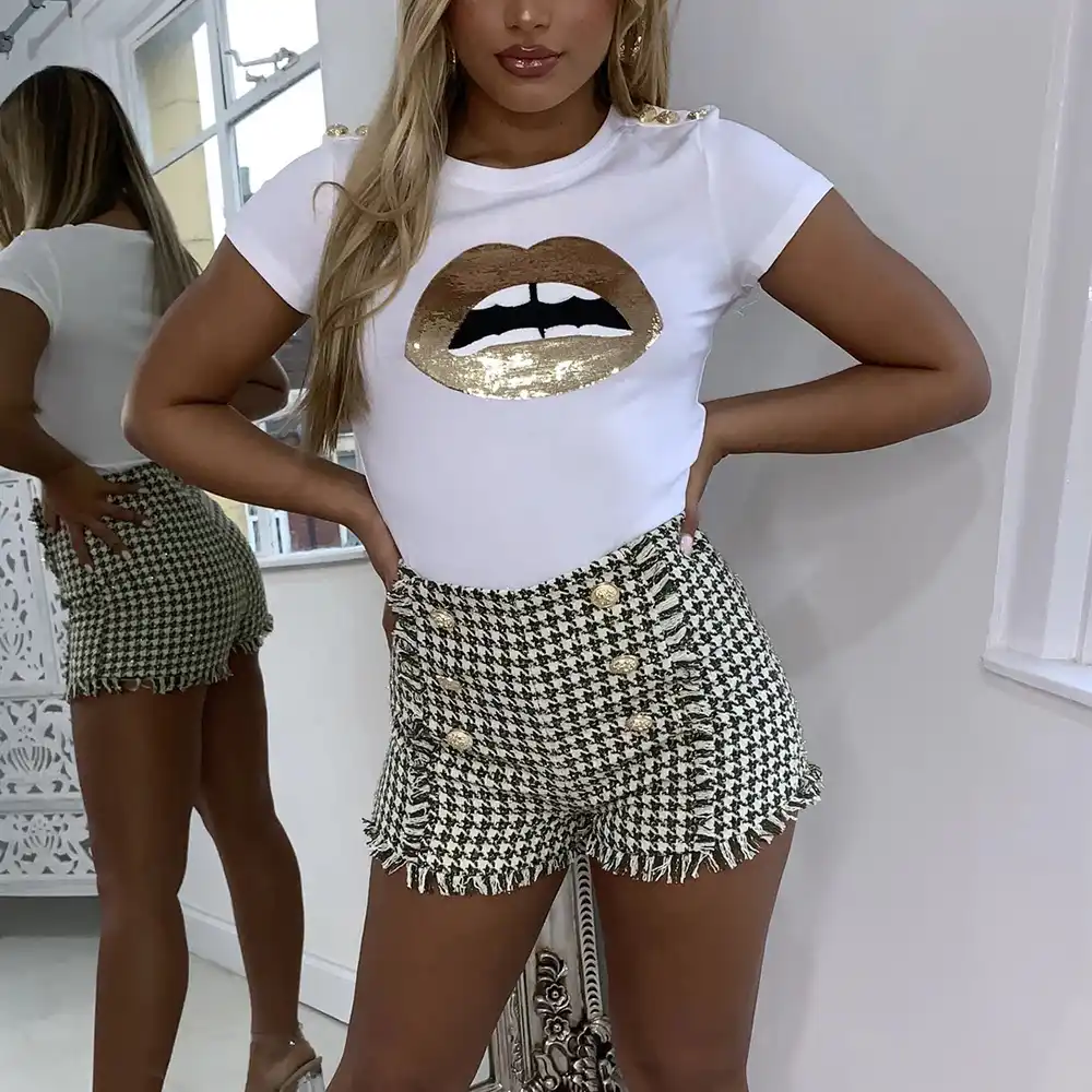 Camiseta blanca y dorada mujer Clearance