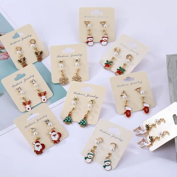 

3Pair New Earrings Crystal Snowman Jewelry Christmas Tree Stud Earring For Women Creative Party Accessories Girl Navidad Gifts