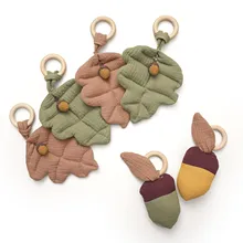 Anneau de dentition en coton pour bébé, 5 pièces/ensemble, jouets Montessori, pendentif en hêtre, accessoires pour nourrissons, cadeau de noël