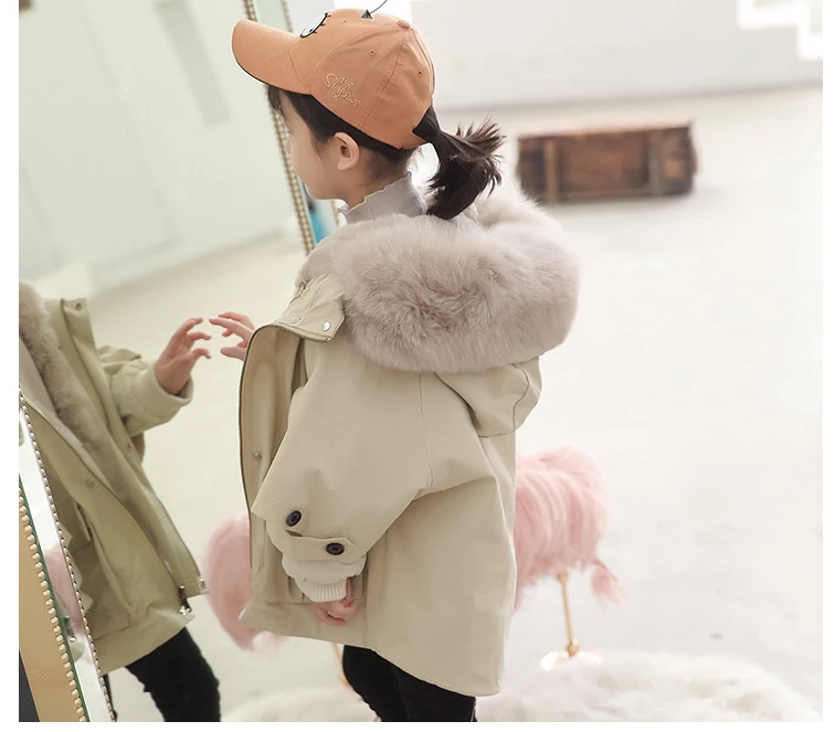 Dollplus/ зимние для маленьких девочек куртка с натуральным мехом, теплая одежда для маленьких девочек, верхняя одежда, пальто, От 4 до 12 лет детская, для новорожденных девочек куртка-парка, куртка для маленьких детей