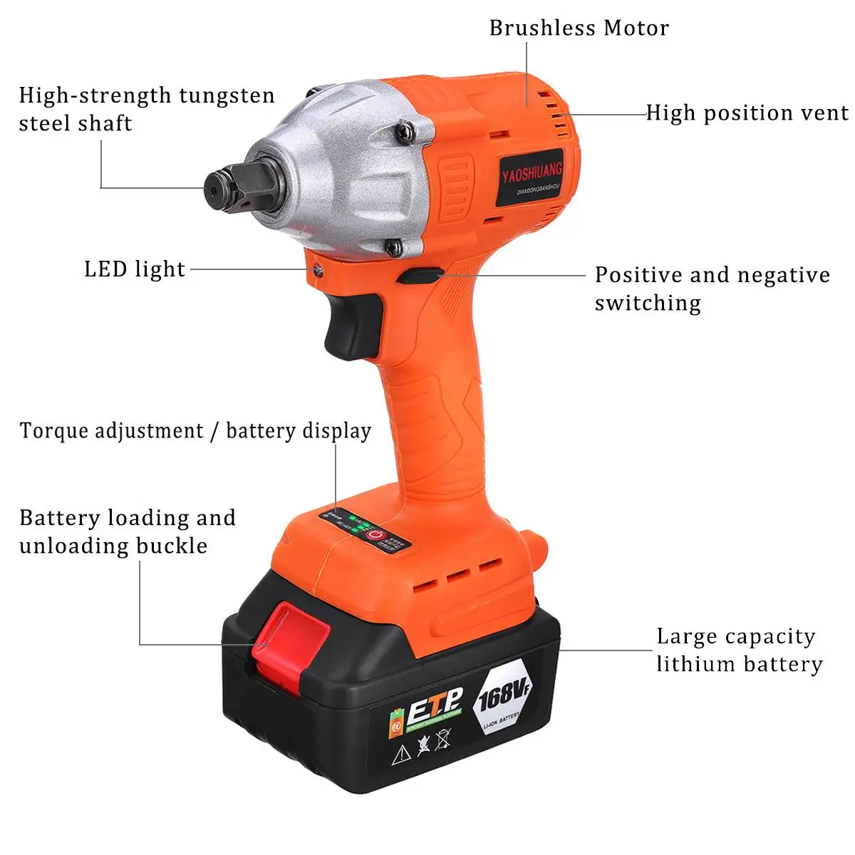 168VF 630NM 16800mAh 1/2'' Brushless Cordless Electric Impact Wrench Battery