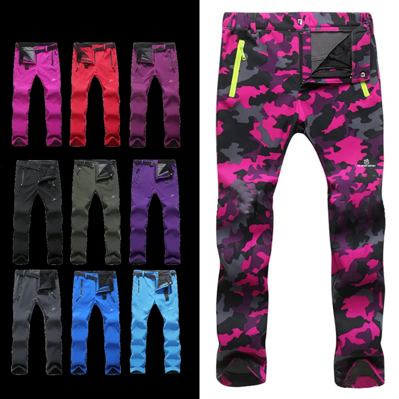 QUESHARK Women Softshell Fleece Cycling Pants Windproof Waterproof Camouflage MTB Road Bike Bicycle Hiking Camping Trousers cycling pants