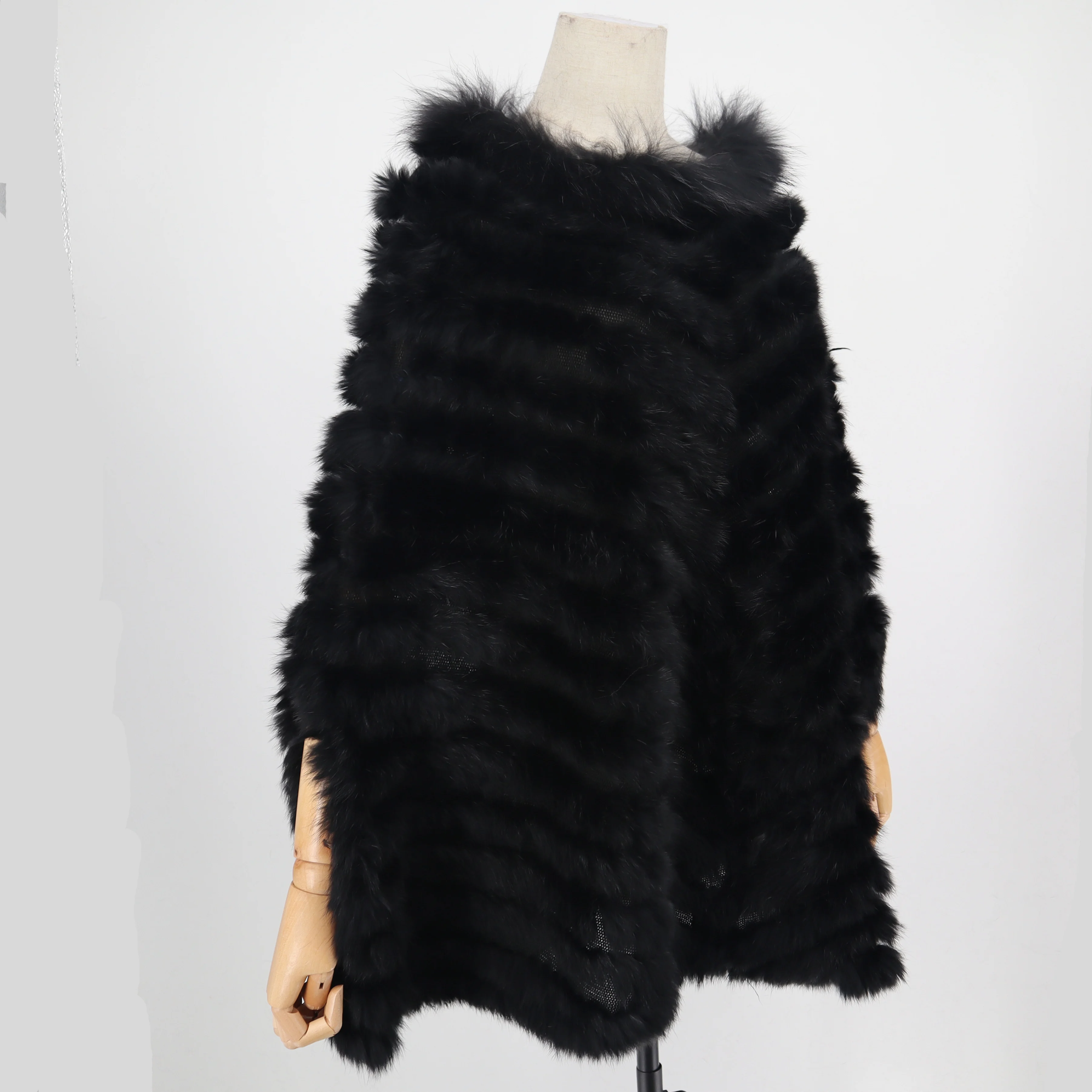 2021 Women Rabbit Fur Raccoon Fur Poncho Knitted Pullover Cape Real Fur Knitting Wraps Shawl Big Shawl lightweight puffer jacket Coats & Jackets