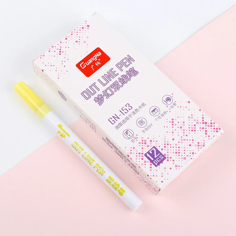 yellow 1 шт., художественные маркеры с двойными линиями, ручка DOMI Out Line, тонкий маркер для карандашей, каллиграфия, надпись, ручка, цветные ручки для рисования - Цвет: yellow