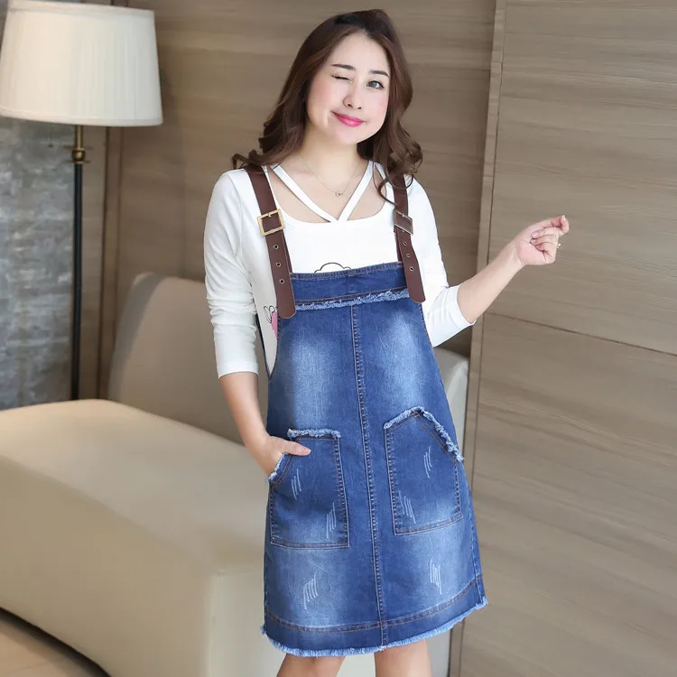 Manufacturers Direct Supply a Generation of Fat Mm Plus-sized WOMEN'S Dress Spring And Summer New Style Cowboy Braces Skirt 0073