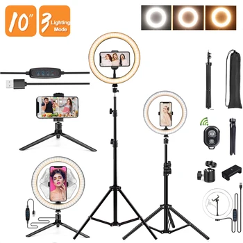

26cm LED Selfie Ring Light RingLight Photography Dimmable Fill Light Trepied Stand Holder Tripod Circle Lamp Mini Desktop Phone